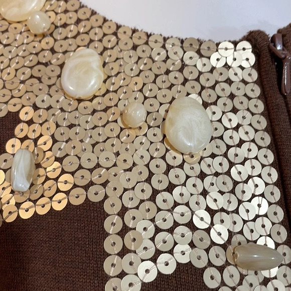 NWT Tasha Polizzi Brown Zip Front Cardigan Gold Sequin Stone Bead Detail… - Picture 4 of 16
